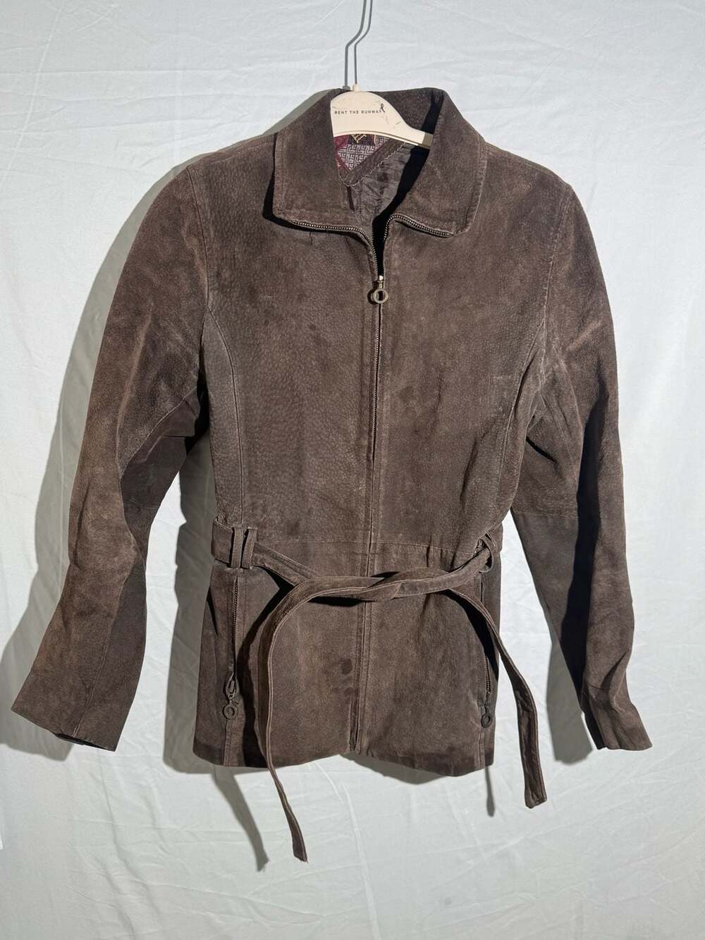 G-III Vintage Leather Suede Belted Jacket Womens Medium Brown Zip Front⁠